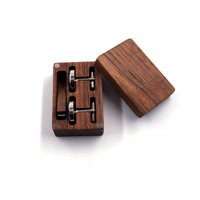 Men's Custom Engraving Box Surface Wedding Day Wooden Cufflinks Set