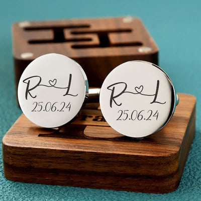 Men's Custom Engraving Box Surface Wedding Day Wooden Cufflinks Set