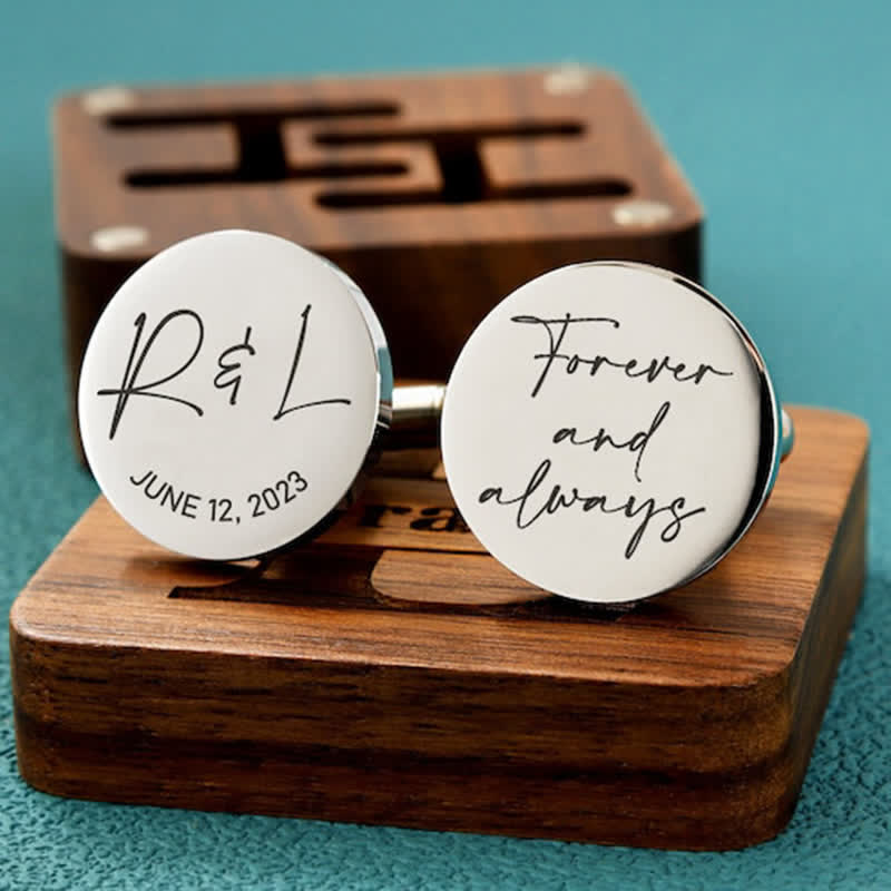 Men's Custom Engraving Box Surface Wedding Day Wooden Cufflinks Set