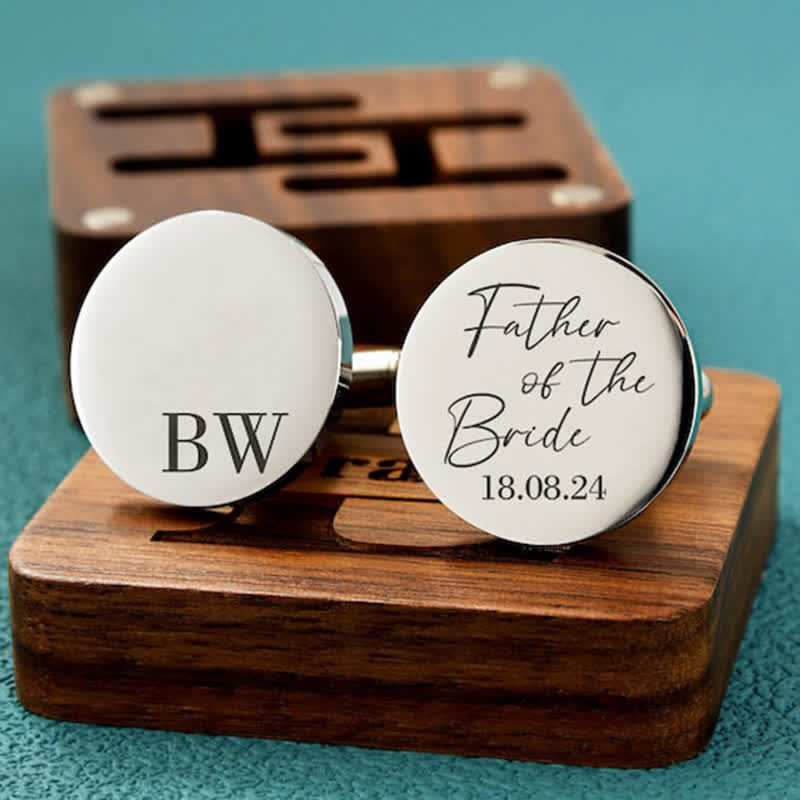 Men's Custom Engraving Box Surface Wedding Day Wooden Cufflinks Set