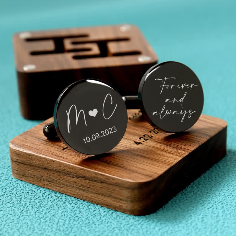 Men's Custom Engraving Box Surface Wedding Day Wooden Cufflinks Set