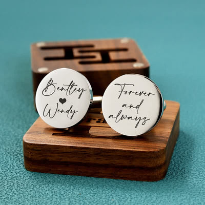 Men's Custom Engraving Box Surface Wedding Day Wooden Cufflinks Set