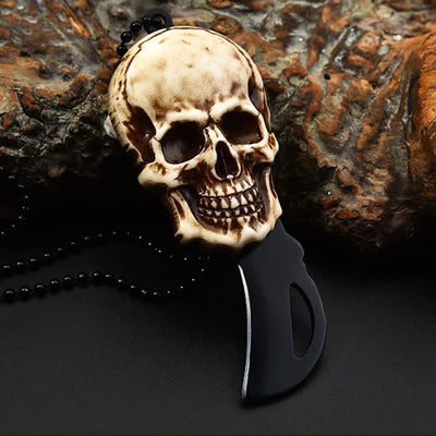 Creative Skull Mini Folding Knife Necklace Keychain With Chain