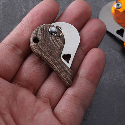 Heart Shaped Hollow Blade Pocket Folding Knife Keychain