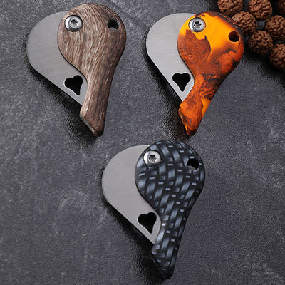 Heart Shaped Hollow Blade Pocket Folding Knife Keychain