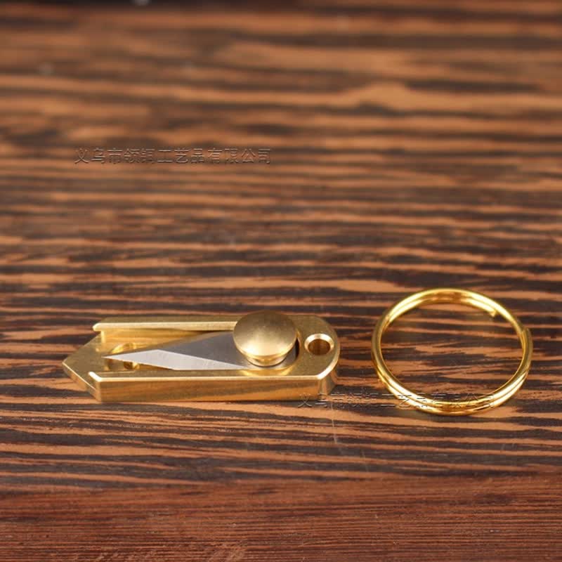 EDC Tool Brass Mini Push Blade Keychain