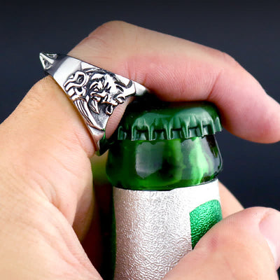 Exquisite Rhinoceros Head Window Broken Bottle Opener Ring