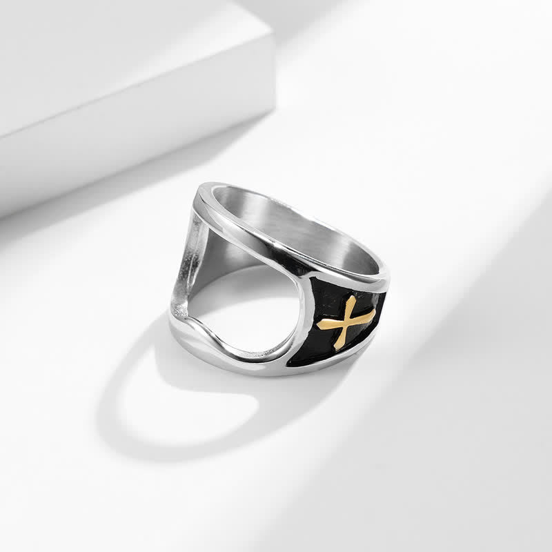 Functional Relief Cross Bottle Opener Ring