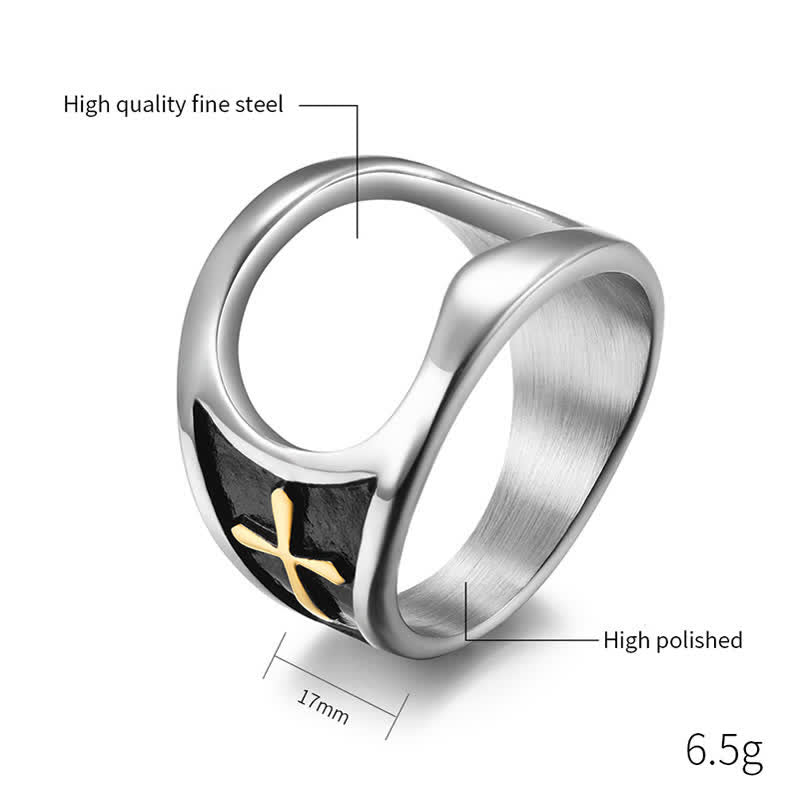 Functional Relief Cross Bottle Opener Ring