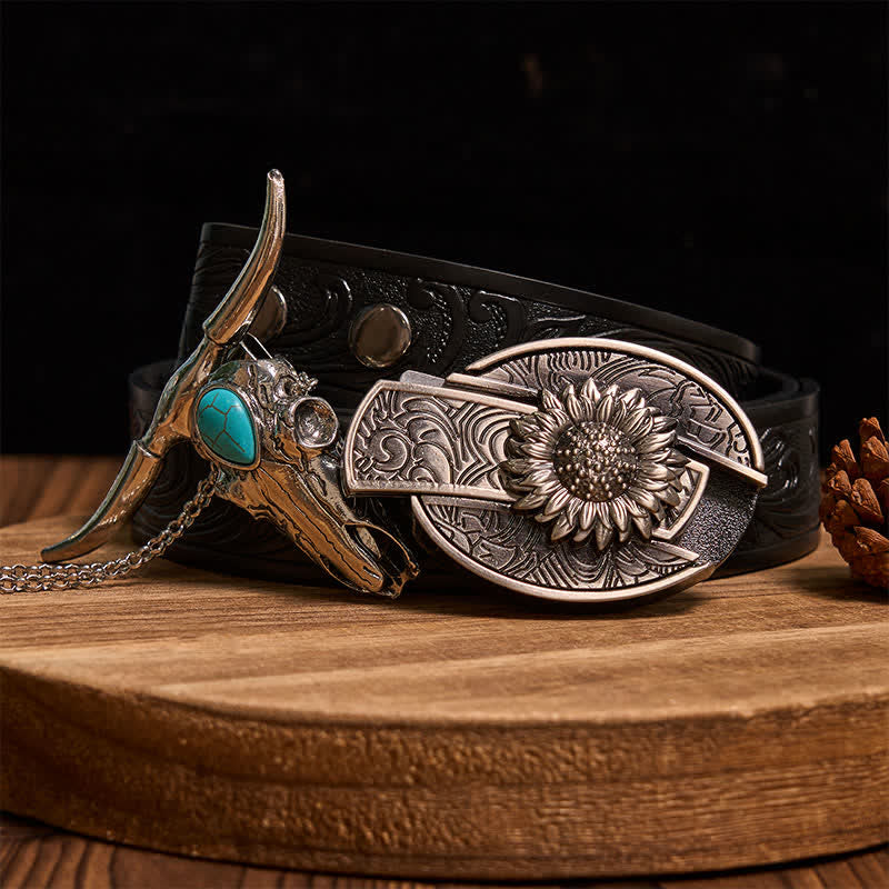 Practical DIY Hidden Knife Buckle Turquoise Longhorn Bull Pendant Bundle Set (Pre-Sale)