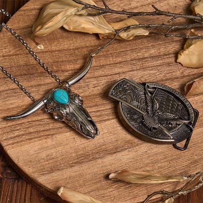 Practical DIY Hidden Knife Buckle Turquoise Longhorn Bull Pendant Bundle Set (Pre-Sale)