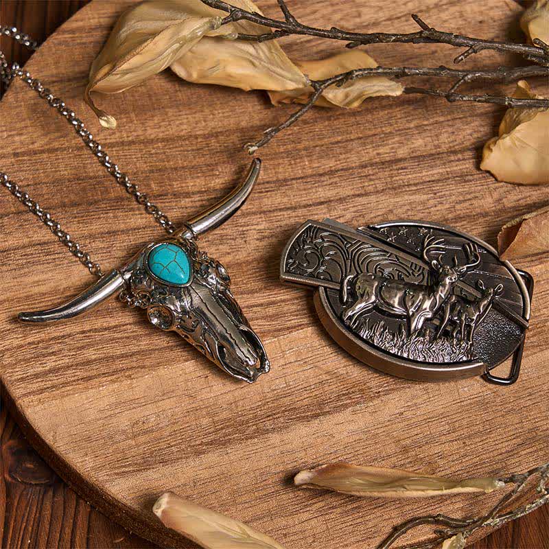 Practical DIY Hidden Knife Buckle Turquoise Longhorn Bull Pendant Bundle Set (Pre-Sale)