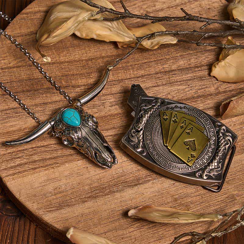 Practical DIY Hidden Knife Buckle Turquoise Longhorn Bull Pendant Bundle Set (Pre-Sale)