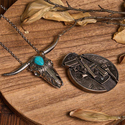 Practical DIY Hidden Knife Buckle Turquoise Longhorn Bull Pendant Bundle Set (Pre-Sale)