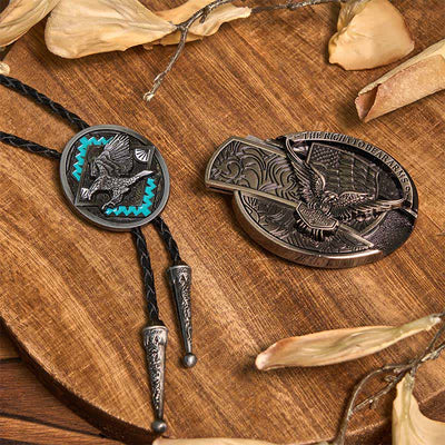 Eagle Flag DIY Hidden Knife Belt Buckle Longhorn Pendant Eagle Bolo Tie Bundle Set