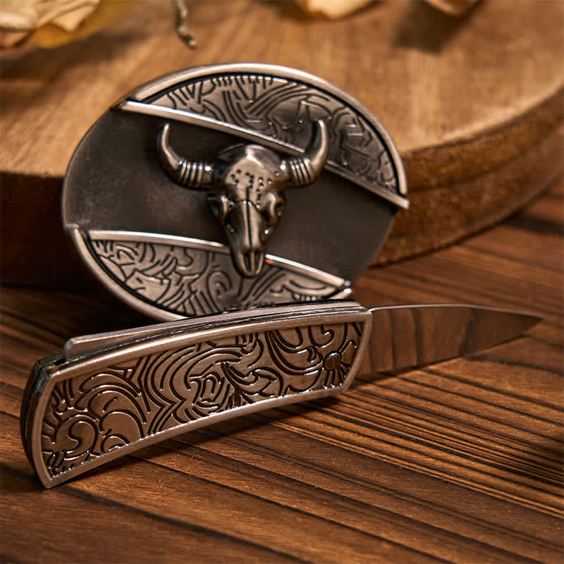 Longhorn Bull DIY Hidden Knife Belt Buckle Pendant Ring Bundle Set