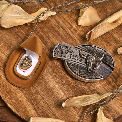 Longhorn Bull DIY Hidden Knife Belt Buckle Pendant Ring Bundle Set