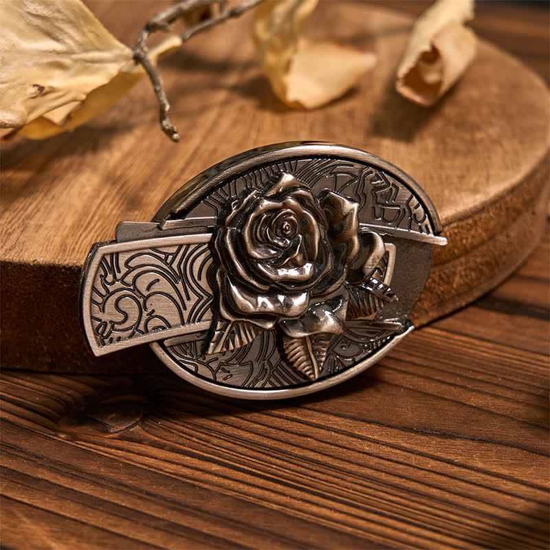 Rose DIY Hidden Knife Belt Buckle Longhorn Pendant Goat Ring Bundle Set