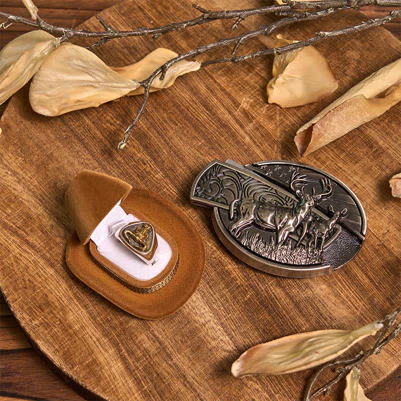 Deer DIY Hidden Knife Belt Buckle Longhorn Pendant Bull Ring Bundle Set