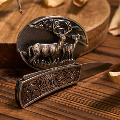 Deer DIY Hidden Knife Belt Buckle Longhorn Pendant Bull Ring Bundle Set