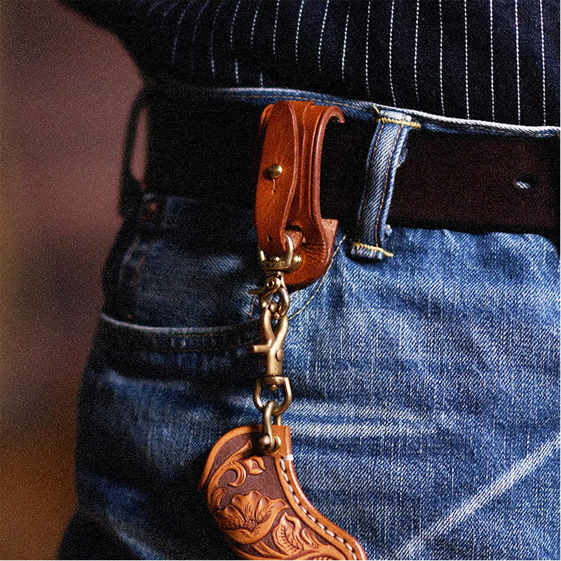 Handmade Belt Loop Key Hanging Holder Leather Keychain