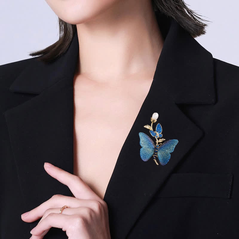 Women's Embroidered Art Butterfly Fresh Water Pearl Brooch