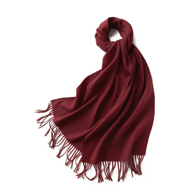 Unisex Simple Solid Color Pure Wool Fringed Scarf