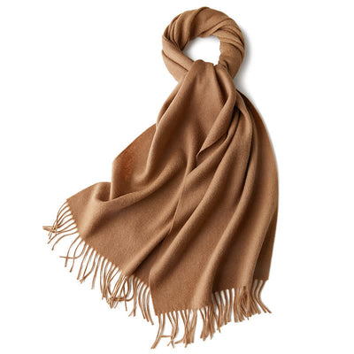 Unisex Simple Solid Color Pure Wool Fringed Scarf