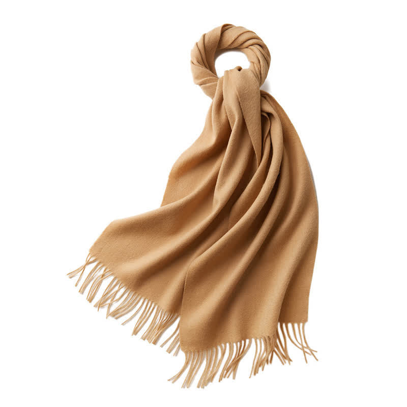 Unisex Simple Solid Color Pure Wool Fringed Scarf