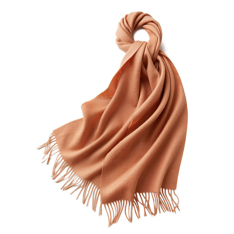 Unisex Simple Solid Color Pure Wool Fringed Scarf