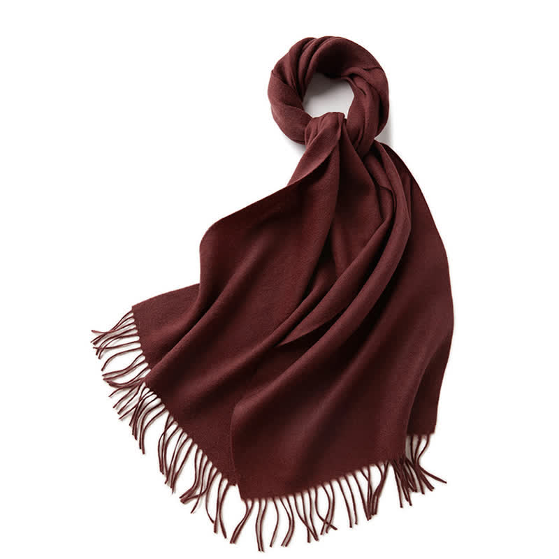 Unisex Simple Solid Color Pure Wool Fringed Scarf