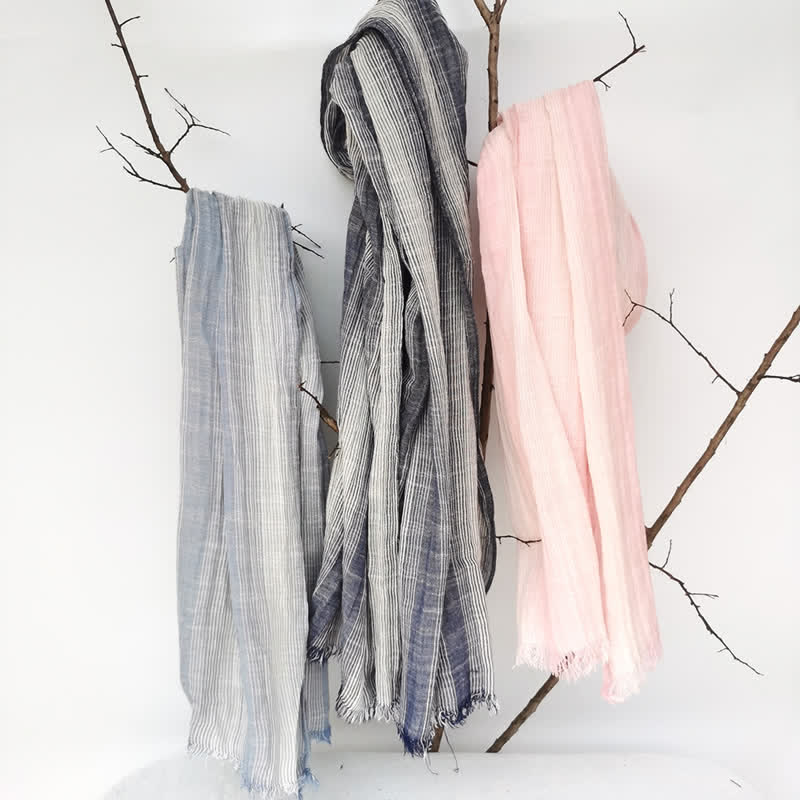 Unisex Striped Cotton Linen Spring Autumn Draped Scarf