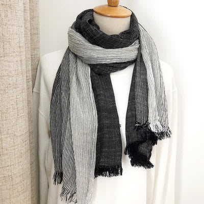 Unisex Striped Cotton Linen Spring Autumn Draped Scarf