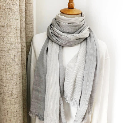 Unisex Striped Cotton Linen Spring Autumn Draped Scarf