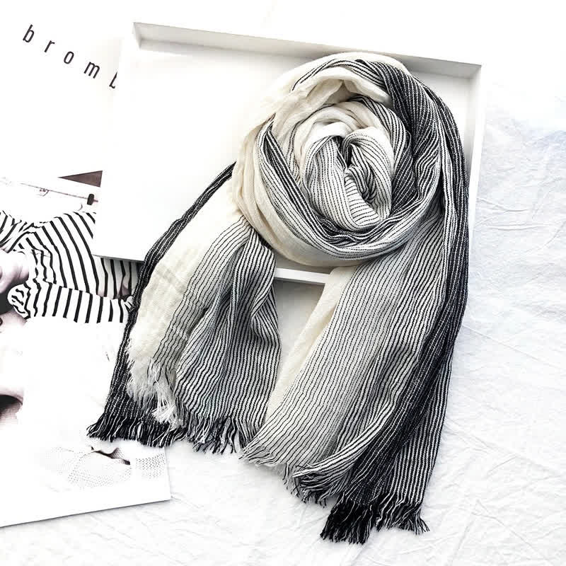 Unisex Striped Cotton Linen Spring Autumn Draped Scarf