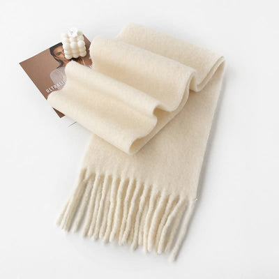 Unisex Thicken Solid Color Fringes Cashmere Scarf