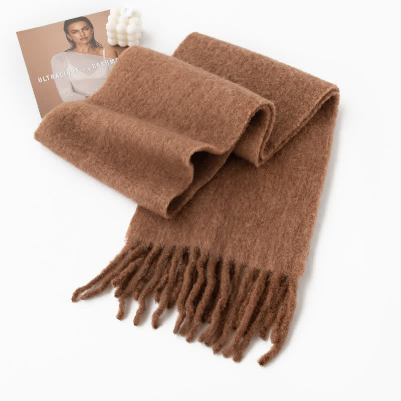 Unisex Thicken Solid Color Fringes Cashmere Scarf