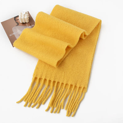 Unisex Thicken Solid Color Fringes Cashmere Scarf