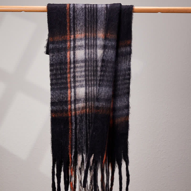 Unisex Classic Tassel Plaid Warm Scarf