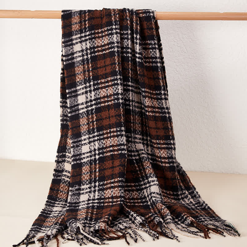 Unisex Luxury British Style Plaid Pattern Tassle Scarf