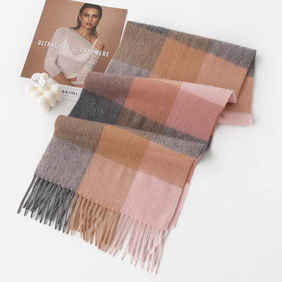 Unisex Color Blocking Plaid Cashmere Scarf