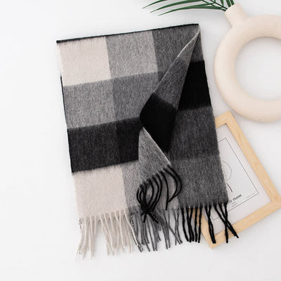 Unisex Color Blocking Plaid Cashmere Scarf