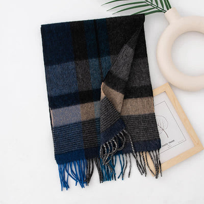 Unisex Color Blocking Plaid Cashmere Scarf