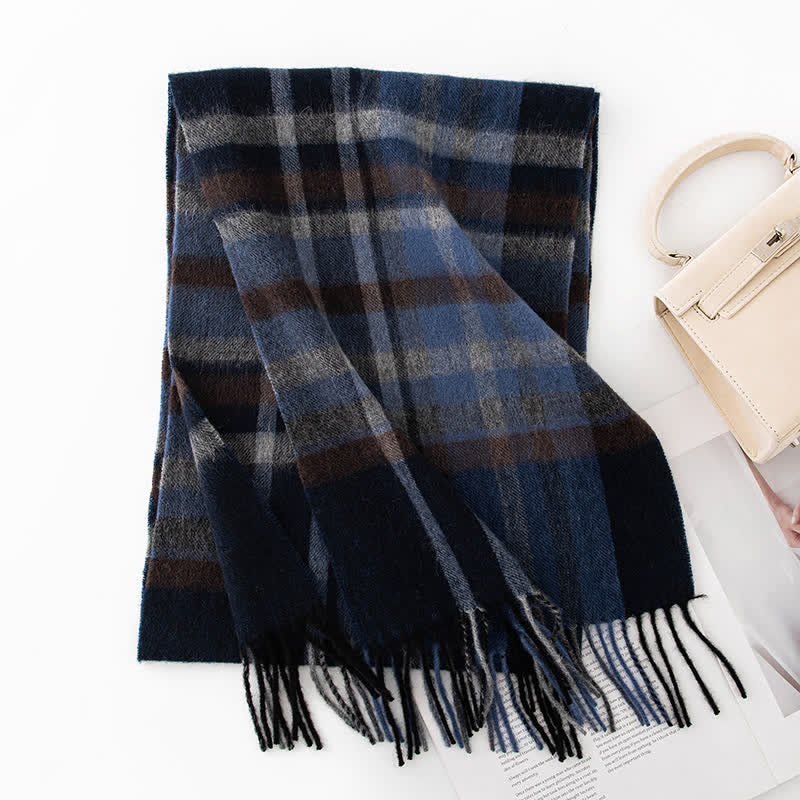 Unisex Color Blocking Plaid Cashmere Scarf