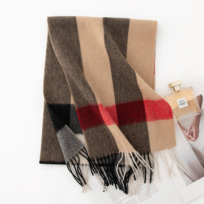 Unisex Color Blocking Plaid Cashmere Scarf