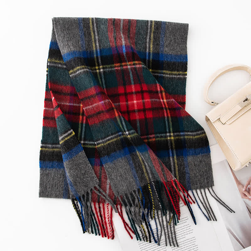 Unisex Color Blocking Plaid Cashmere Scarf