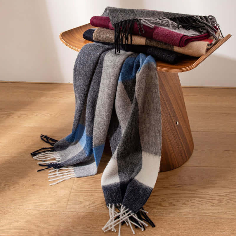 Unisex Color-Blocked Design Cashmere Scarf