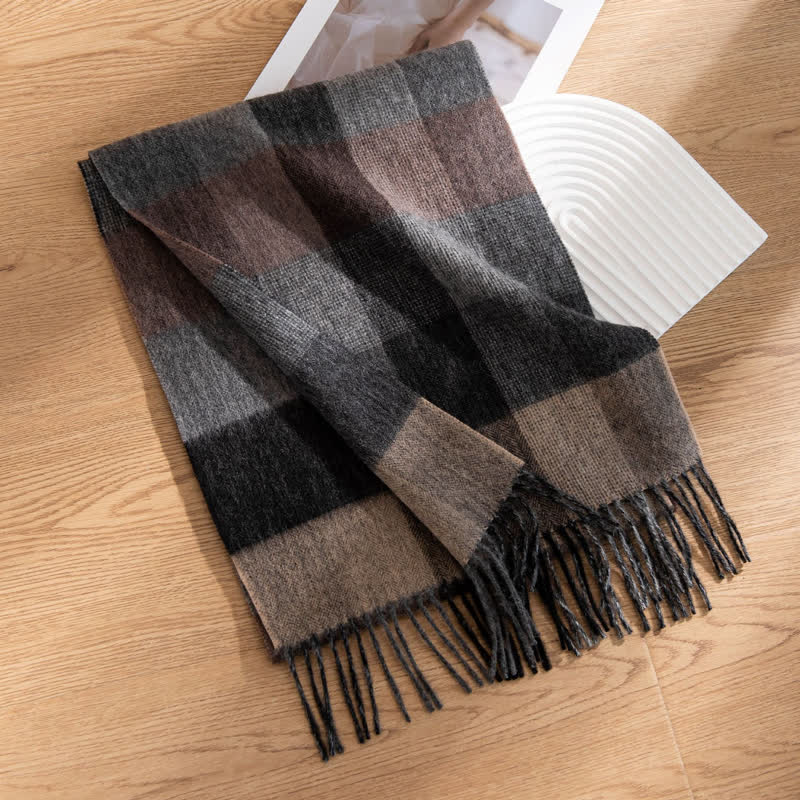 Unisex Color-Blocked Design Cashmere Scarf