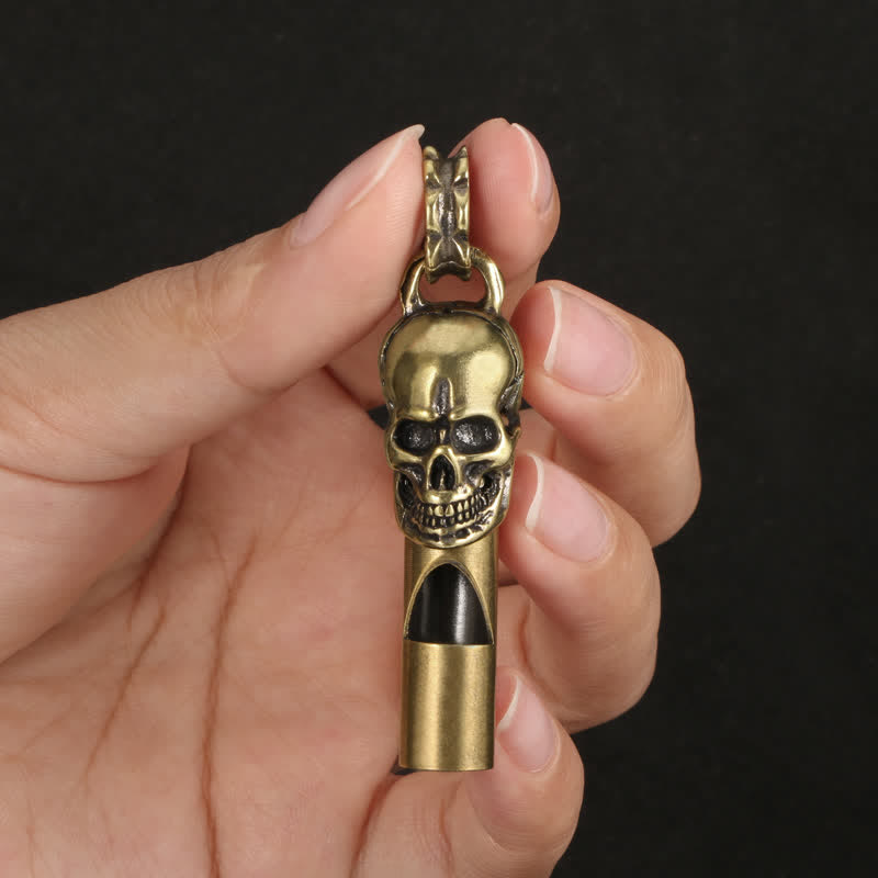 Archaize Brass Skull Head Whistle Keychain