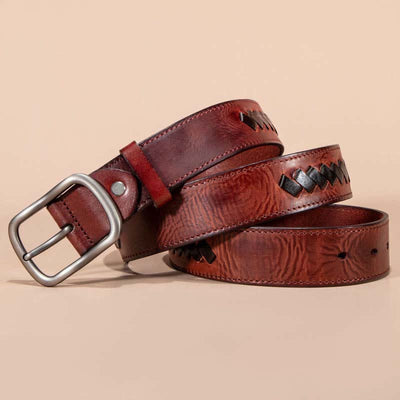 Retro Weave Patterns Design Cowhide Leather Belt